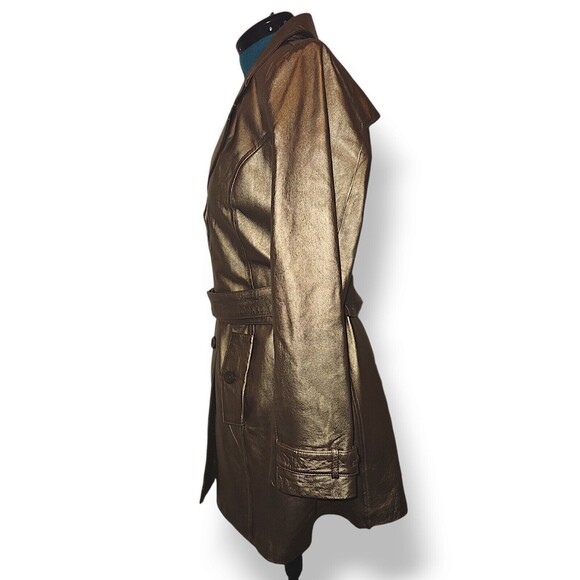 Metallic Bronze Gold LEATHER trench coat - Picture 3 of 7